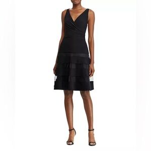 Lauren Ralph Lauren Tulle Trim Jersey Dress Sz 6 Black Cocktail Wedding Guest